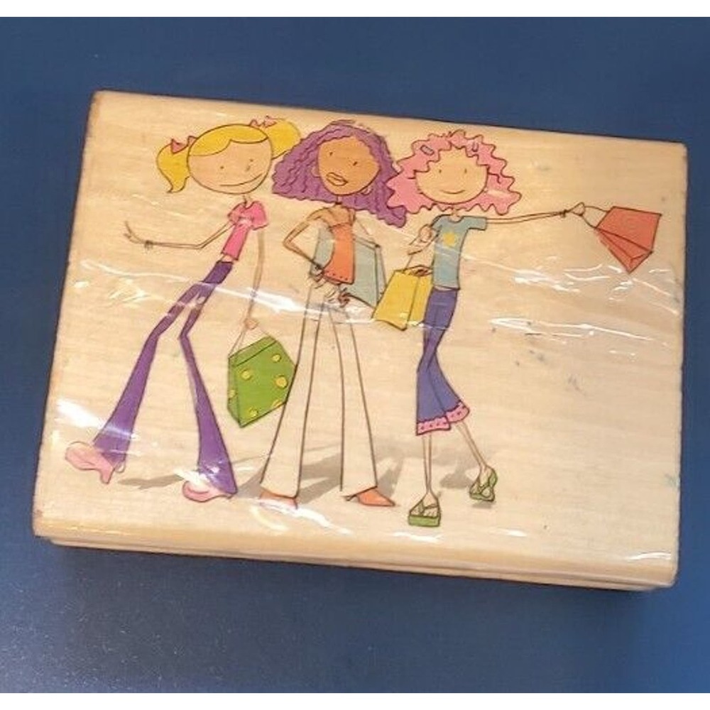 Ladies Shopping Wooden Rubber Stamp